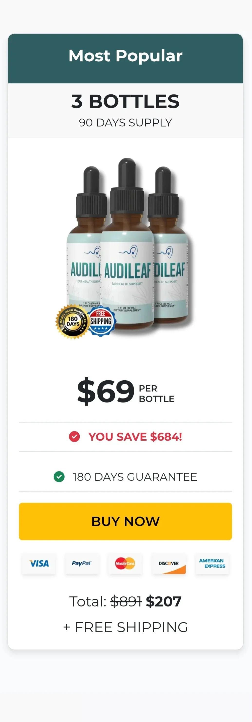 AudiLeaf™ 3 bottles pricing